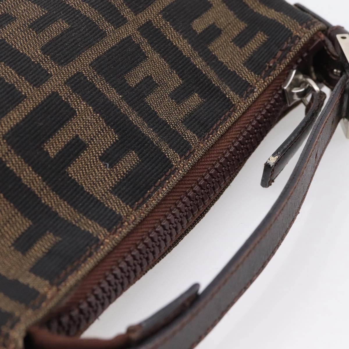 FENDI Zucca Canvas Pouch Black Silver Auth 208837