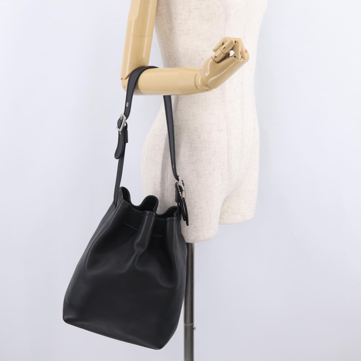 Coach Shoulder Bag Leather Black Silver Auth 208849A