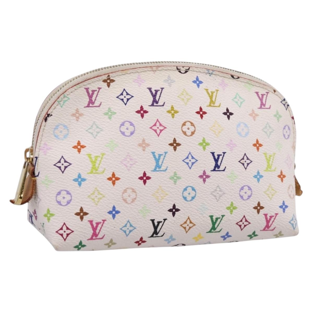 LOUIS VUITTON Monogram Multicolor Pochette Cosmetic PM White M47354 Auth 208855A
