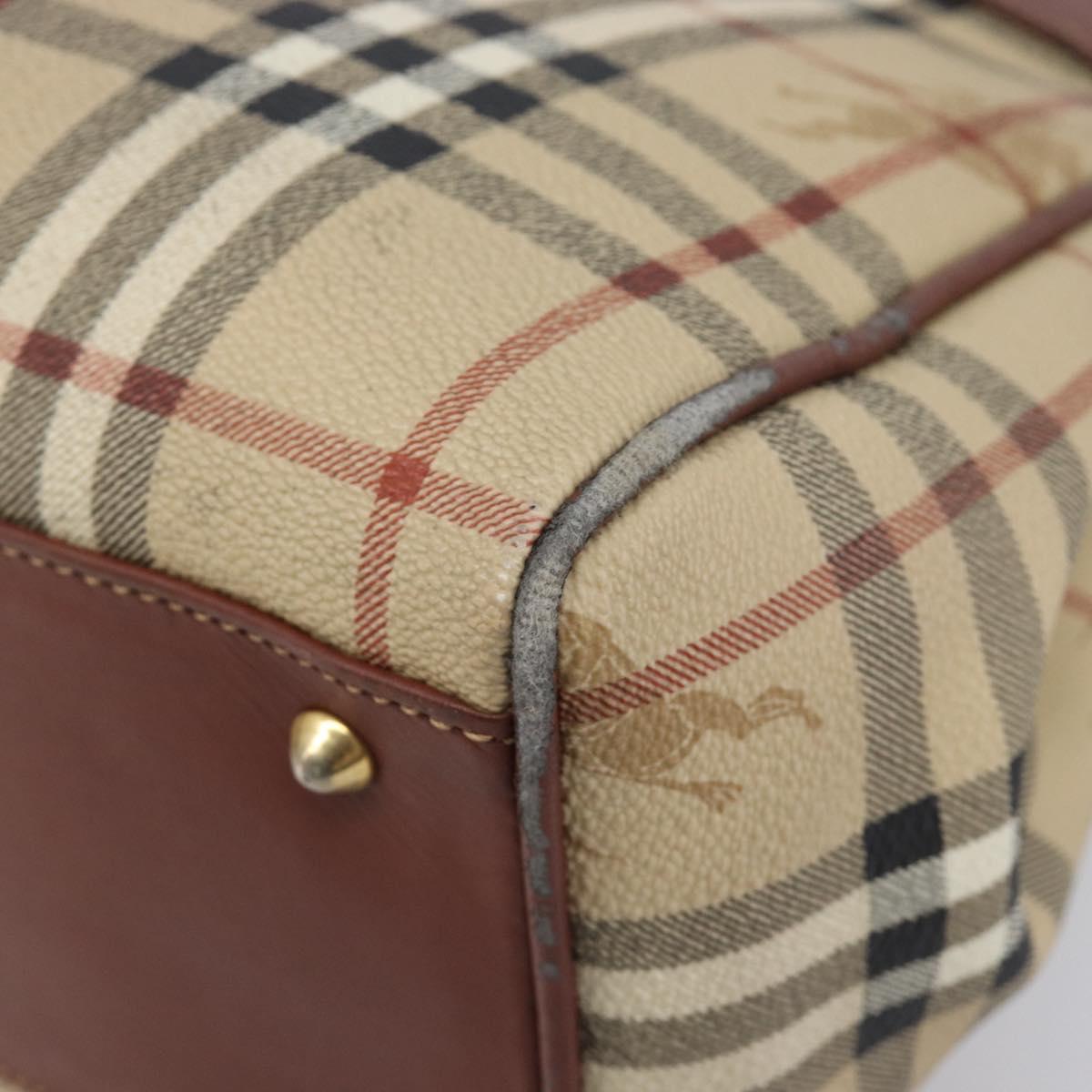 Burberrys Nova Check Hand Bag PVC Leather Beige Gold Tone Auth 208857