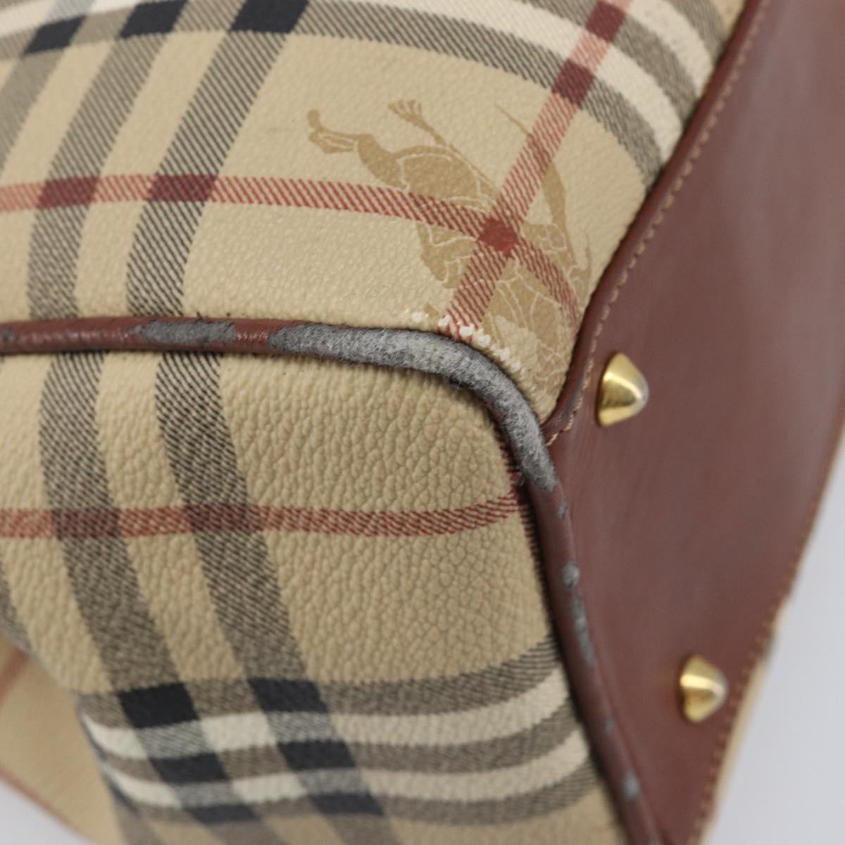 Burberrys Nova Check Hand Bag PVC Leather Beige Gold Tone Auth 208857