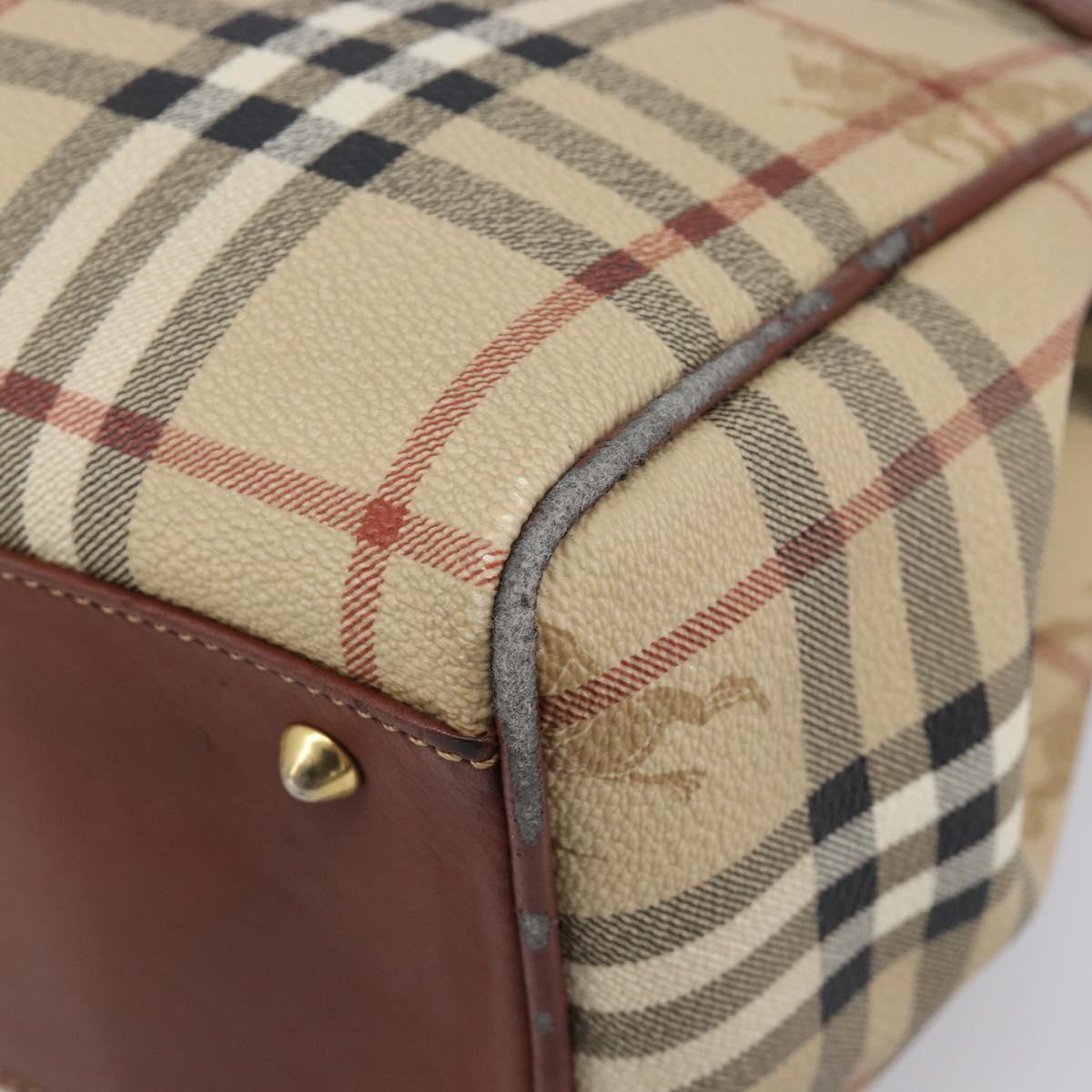 Burberrys Nova Check Hand Bag PVC Leather Beige Gold Tone Auth 208857