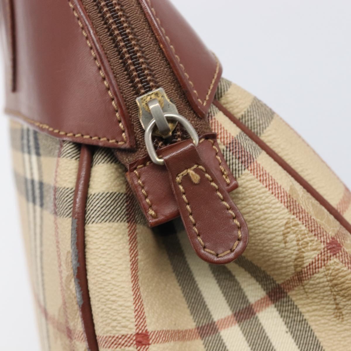 Burberrys Nova Check Hand Bag PVC Leather Beige Gold Tone Auth 208857