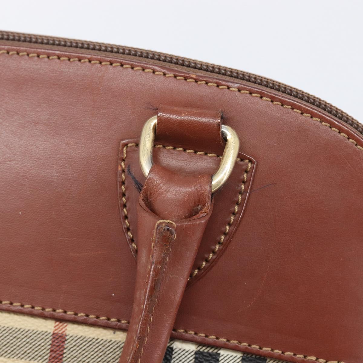 Burberrys Nova Check Hand Bag PVC Leather Beige Gold Tone Auth 208857