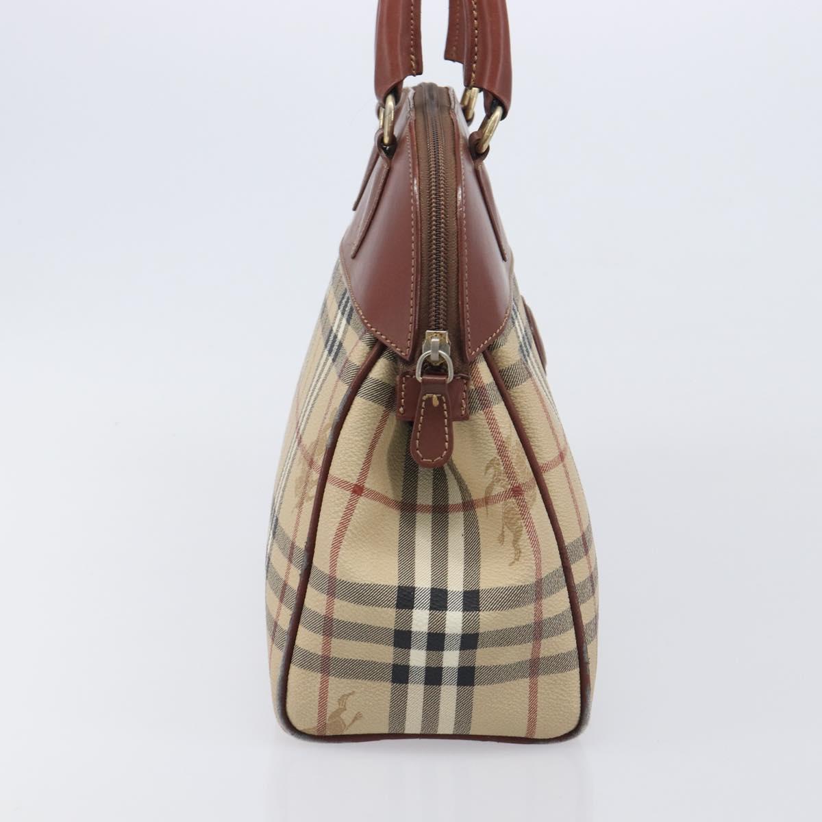 Burberrys Nova Check Hand Bag PVC Leather Beige Gold Tone Auth 208857