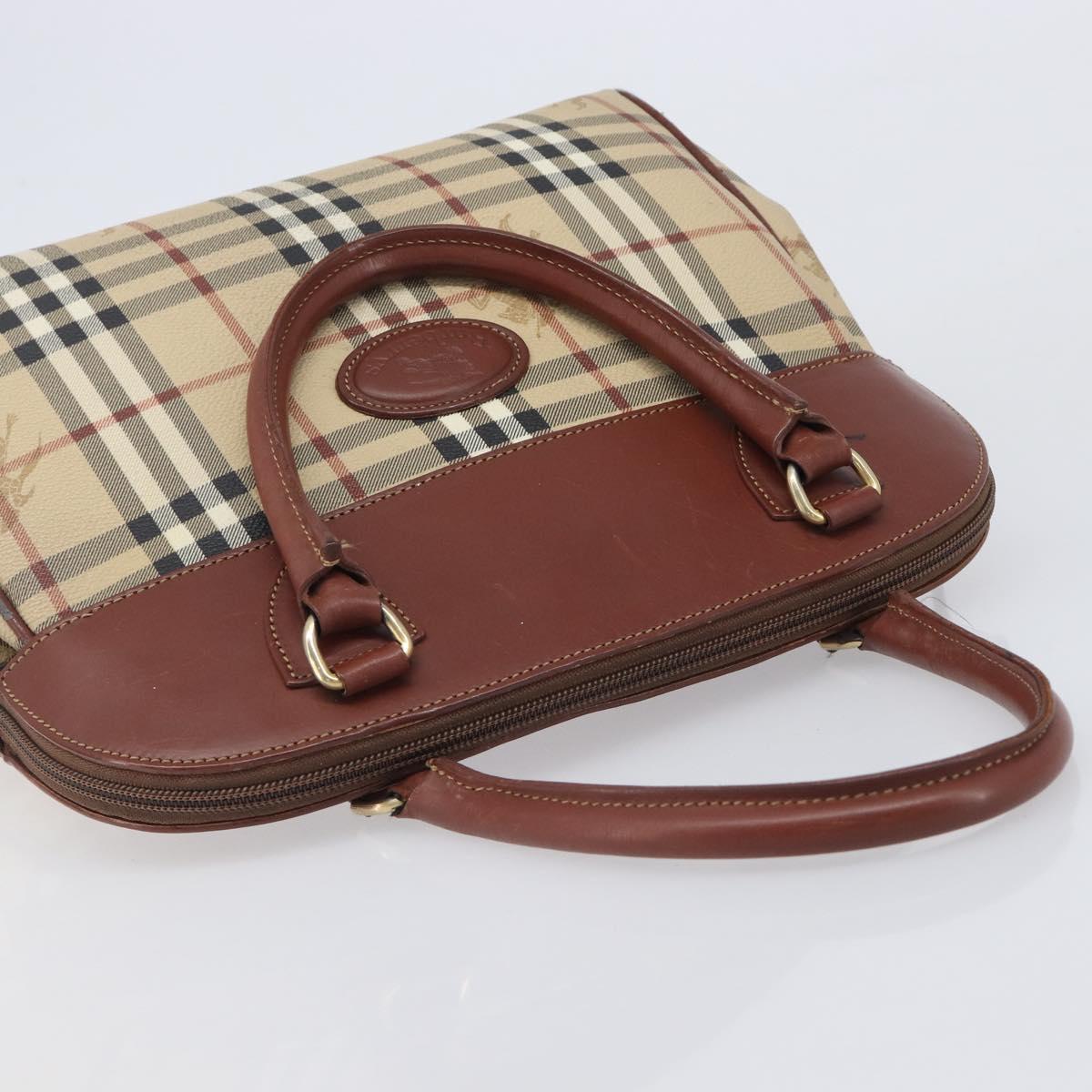 Burberrys Nova Check Hand Bag PVC Leather Beige Gold Tone Auth 208857