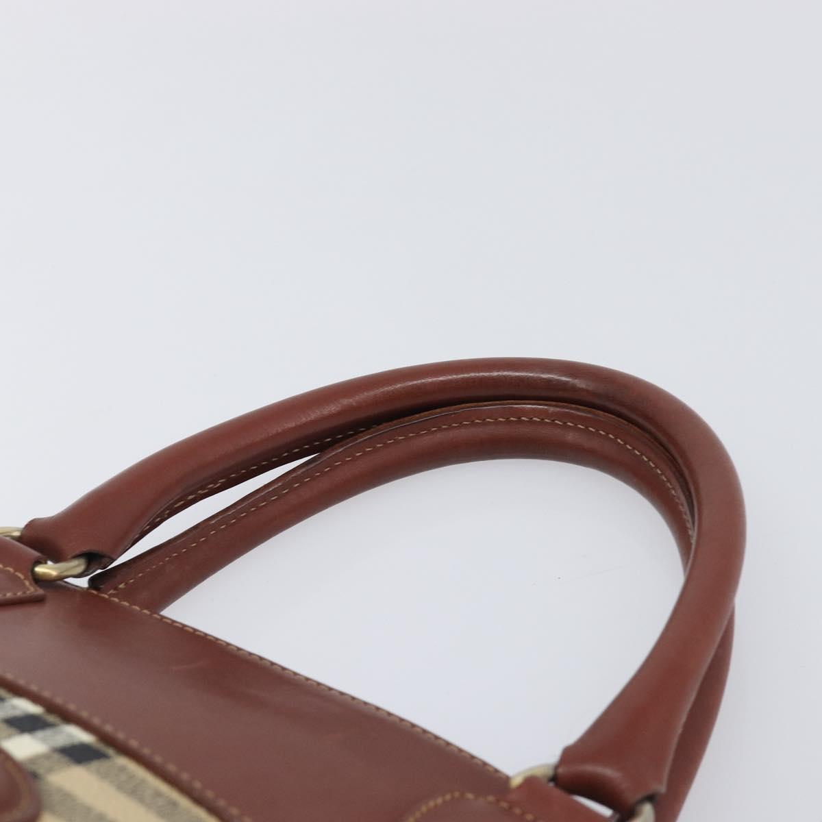 Burberrys Nova Check Hand Bag PVC Leather Beige Gold Tone Auth 208857