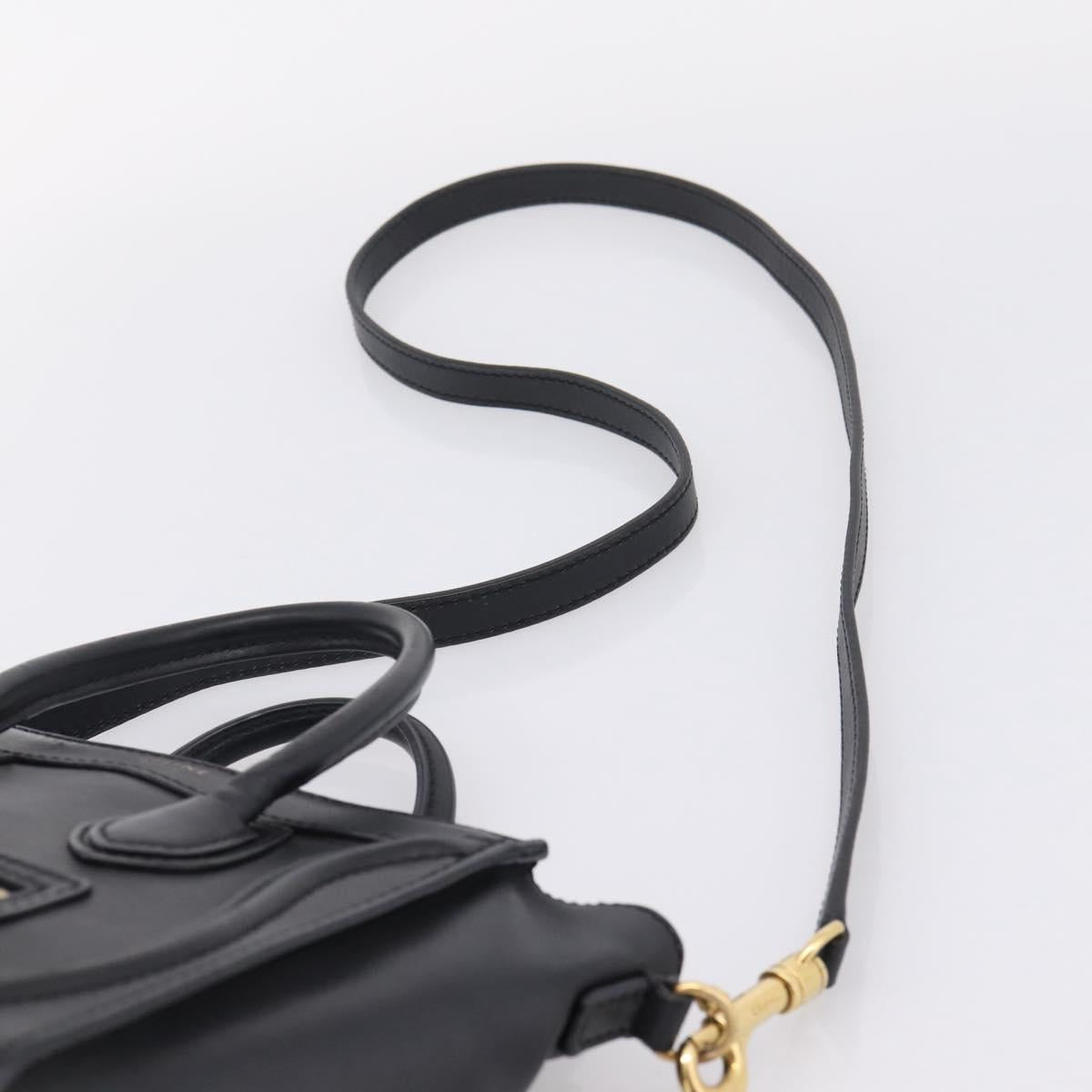 CELINE Luggage Nano Shopper Hand Bag Leather 2way Black Gold Tone Auth 208858