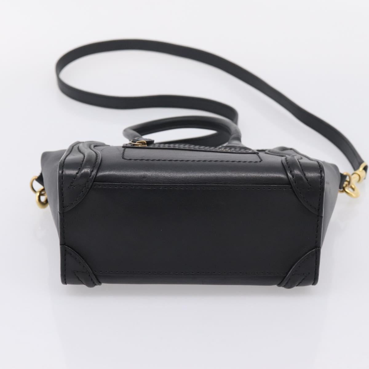 CELINE Luggage Nano Shopper Hand Bag Leather 2way Black Gold Tone Auth 208858