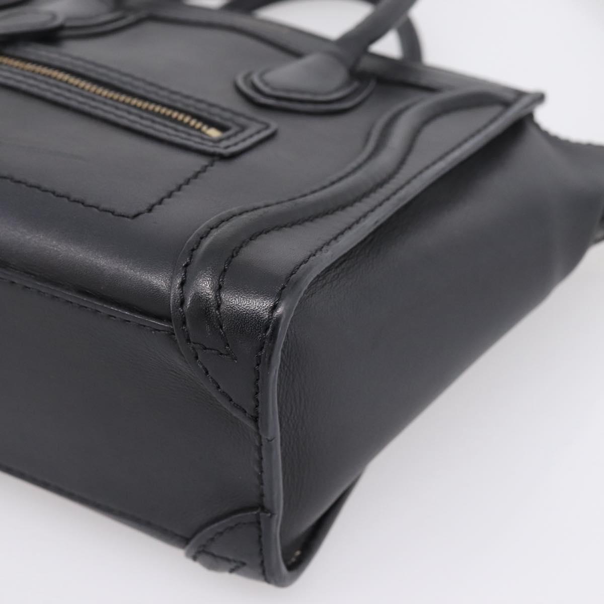 CELINE Luggage Nano Shopper Hand Bag Leather 2way Black Gold Tone Auth 208858