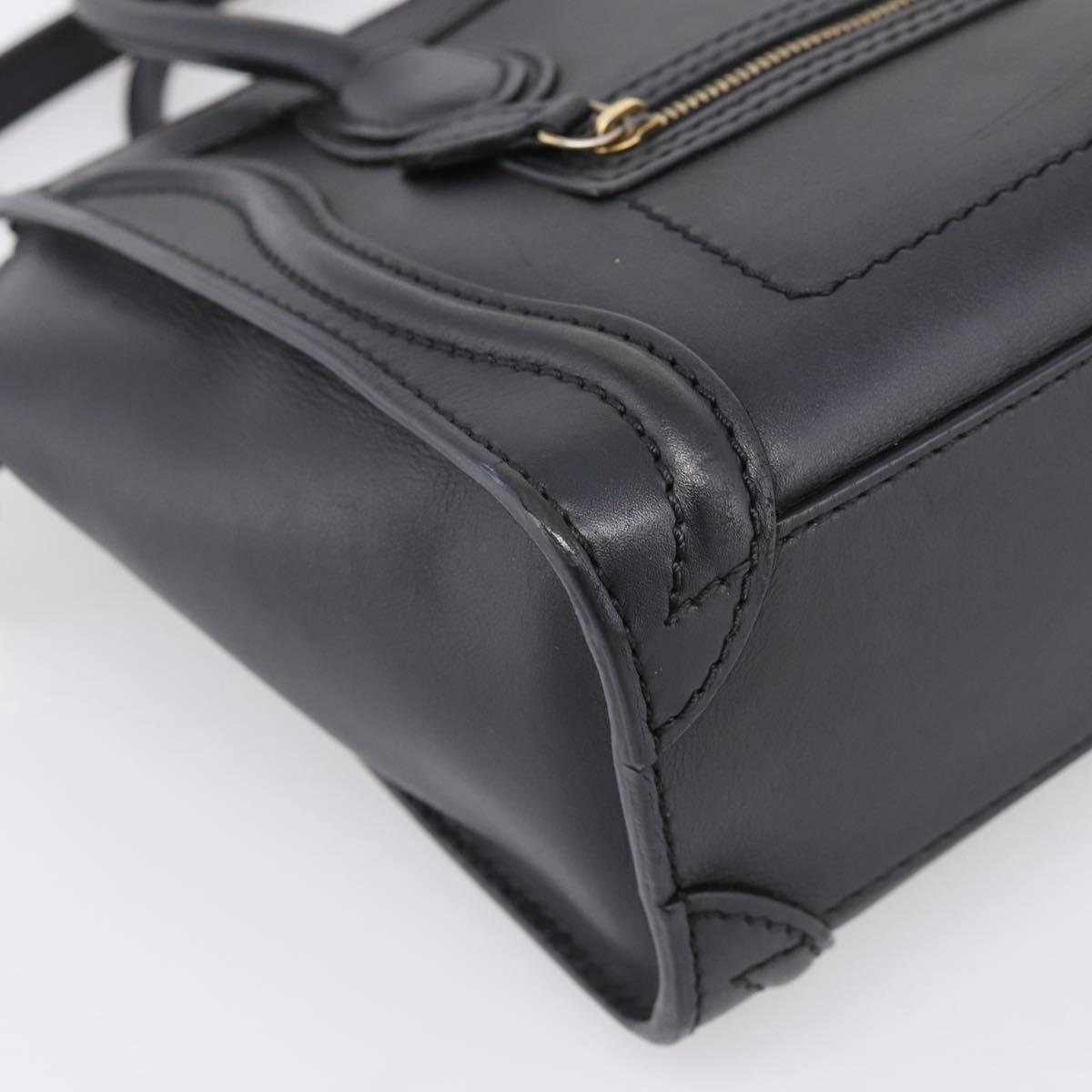 CELINE Luggage Nano Shopper Hand Bag Leather 2way Black Gold Tone Auth 208858