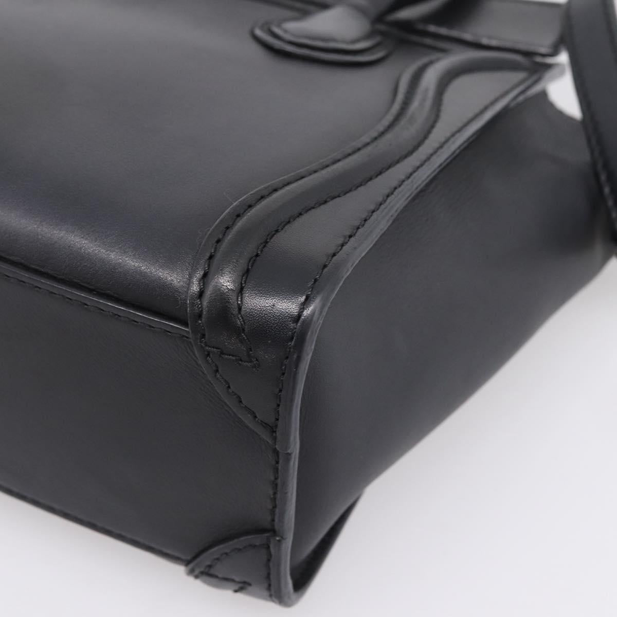 CELINE Luggage Nano Shopper Hand Bag Leather 2way Black Gold Tone Auth 208858