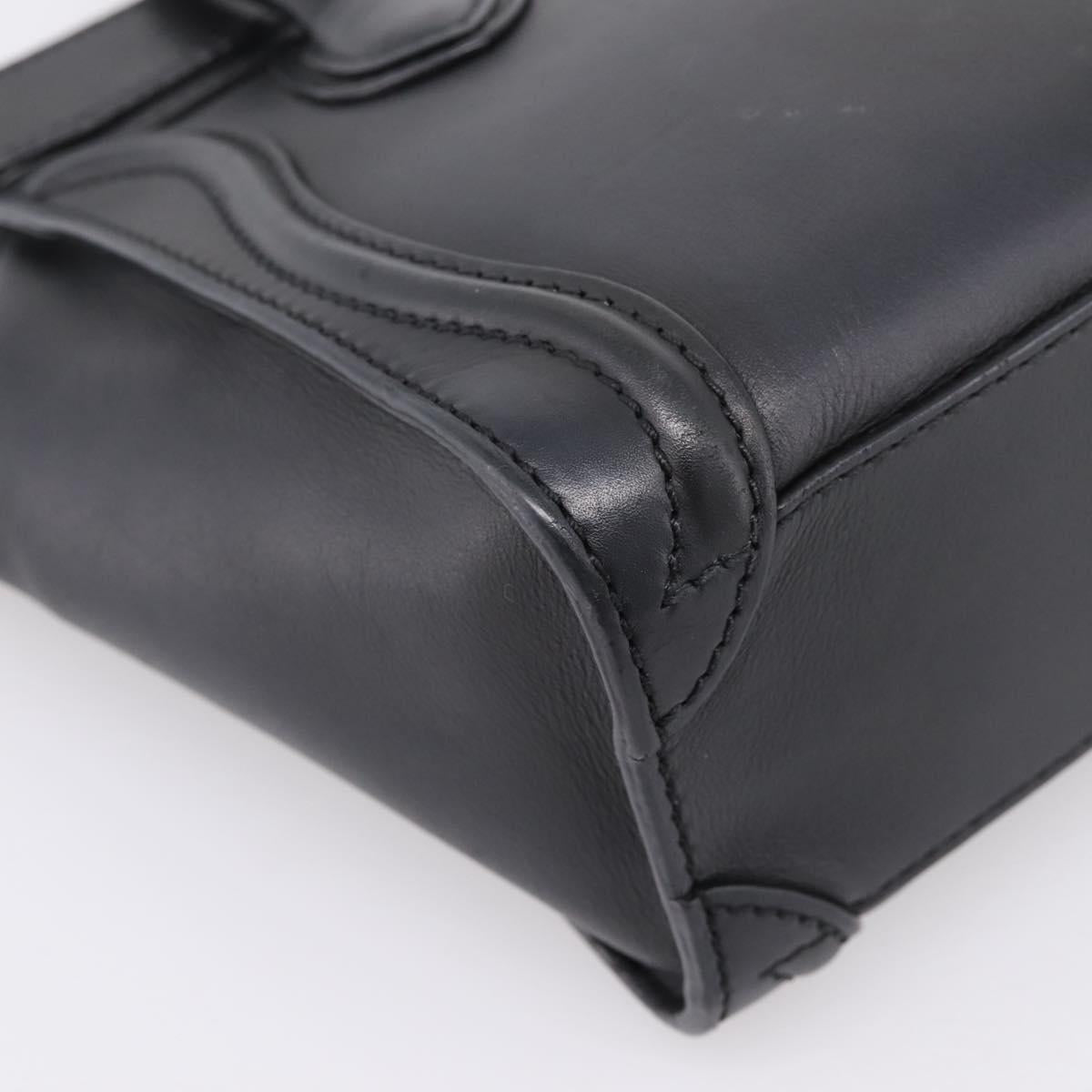 CELINE Luggage Nano Shopper Hand Bag Leather 2way Black Gold Tone Auth 208858