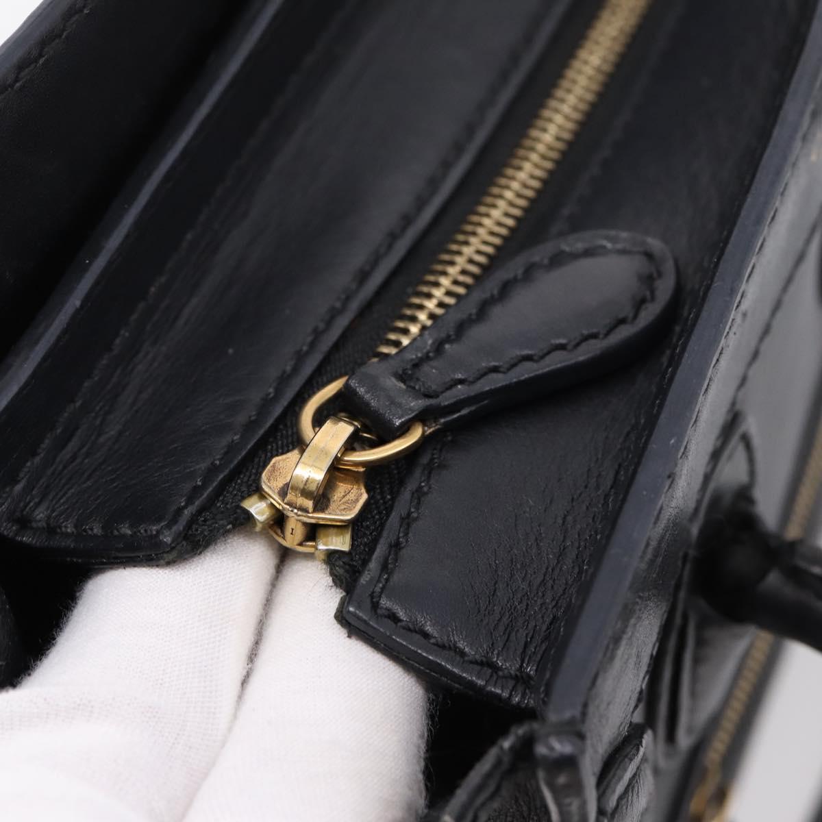 CELINE Luggage Nano Shopper Hand Bag Leather 2way Black Gold Tone Auth 208858