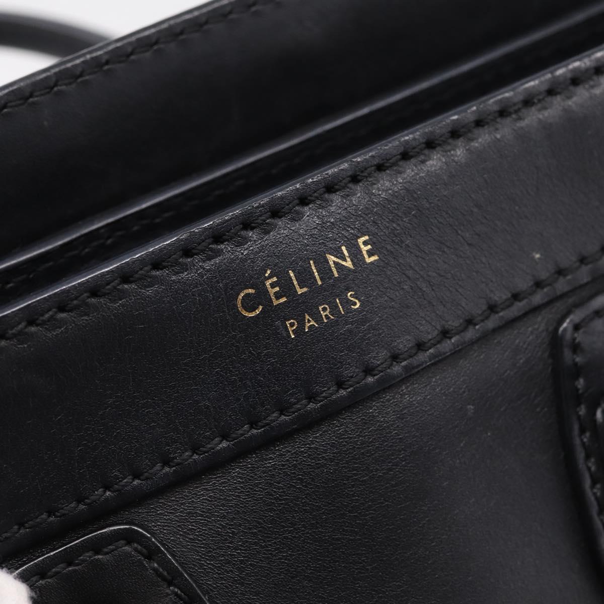 CELINE Luggage Nano Shopper Hand Bag Leather 2way Black Gold Tone Auth 208858