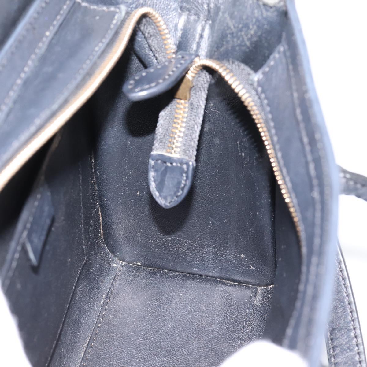 CELINE Luggage Nano Shopper Hand Bag Leather 2way Black Gold Tone Auth 208858