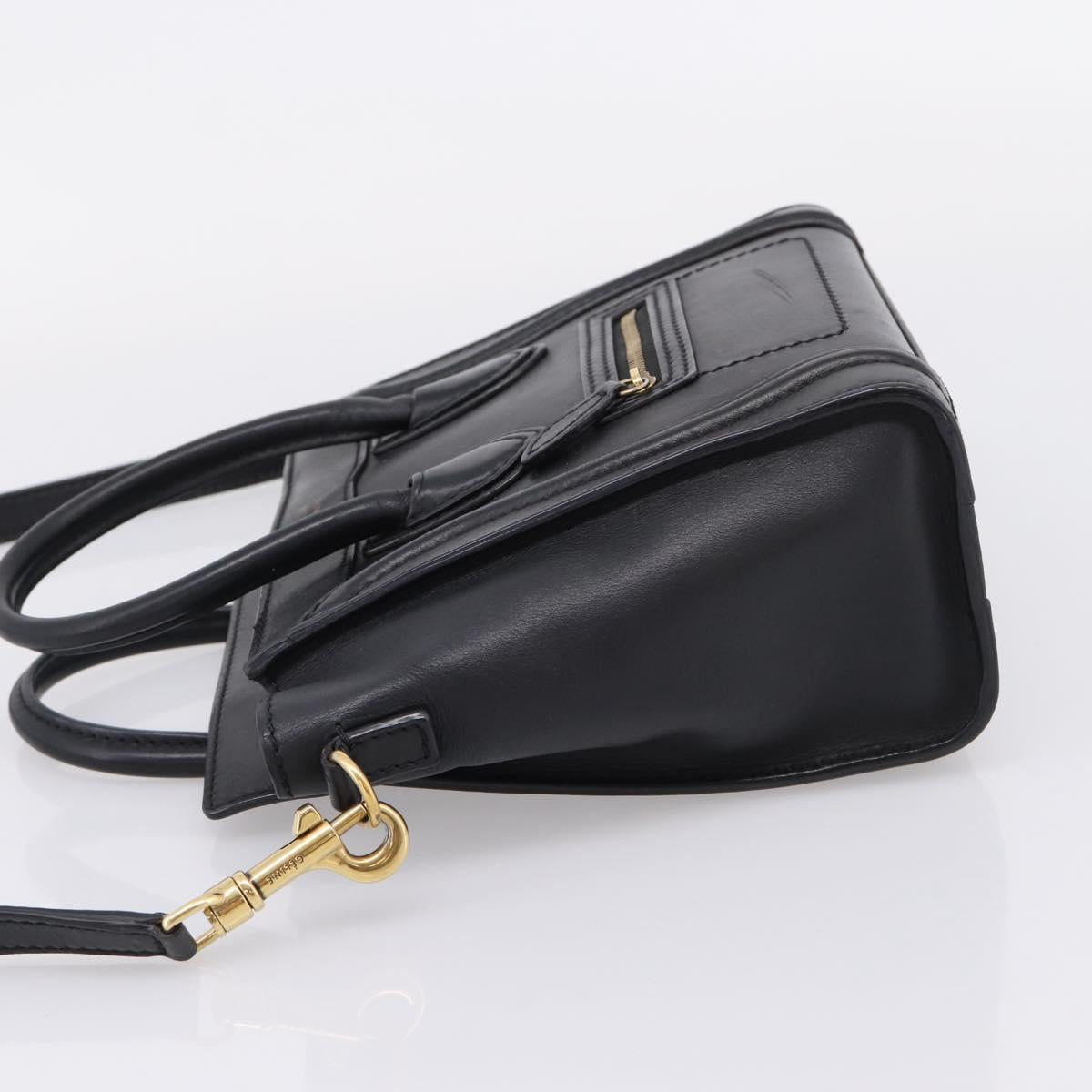CELINE Luggage Nano Shopper Hand Bag Leather 2way Black Gold Tone Auth 208858