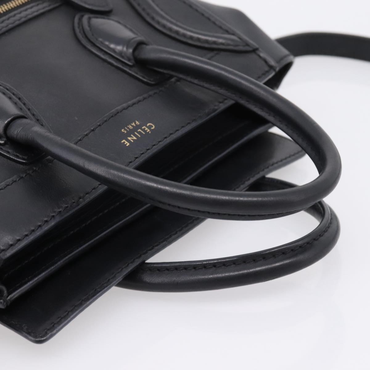CELINE Luggage Nano Shopper Hand Bag Leather 2way Black Gold Tone Auth 208858