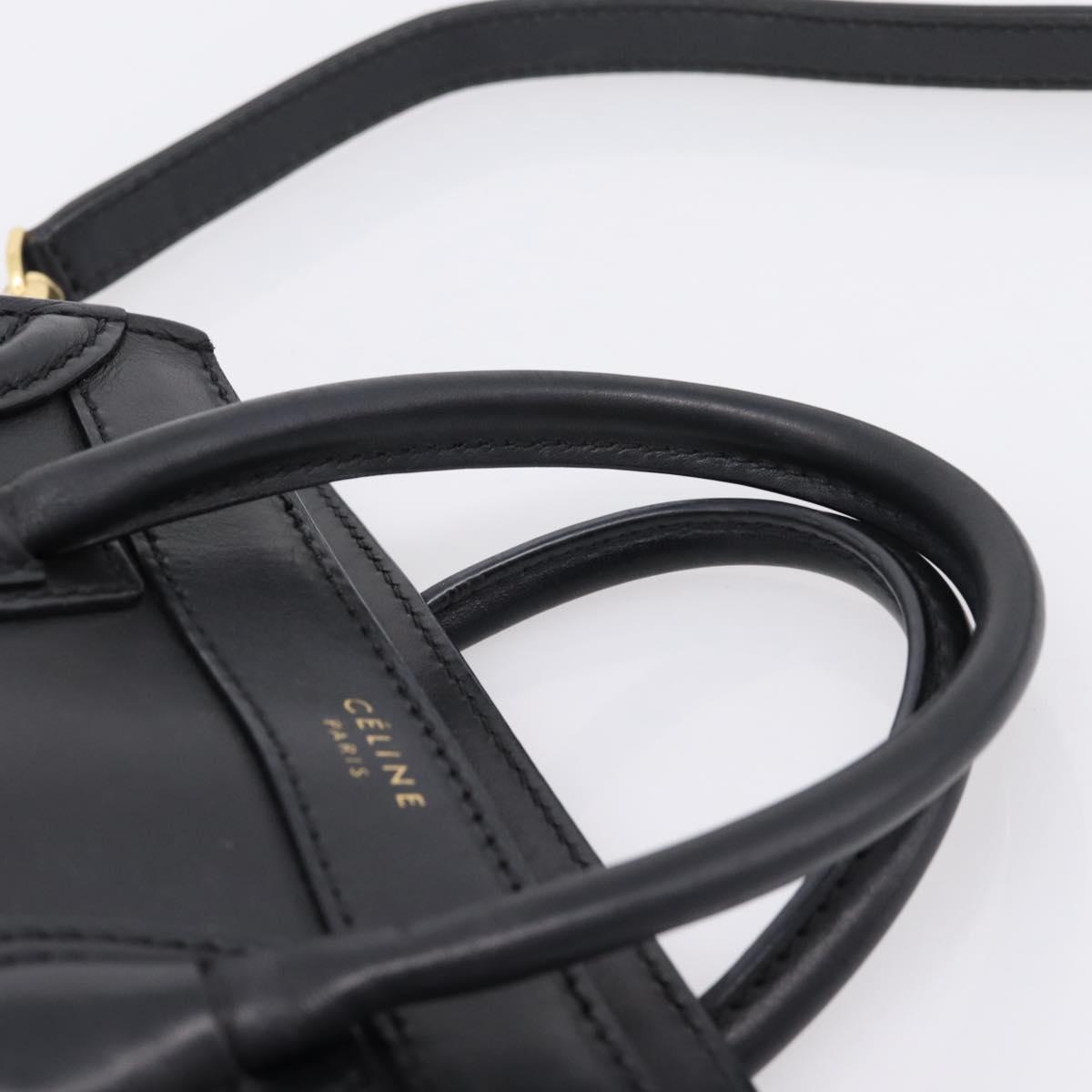CELINE Luggage Nano Shopper Hand Bag Leather 2way Black Gold Tone Auth 208858