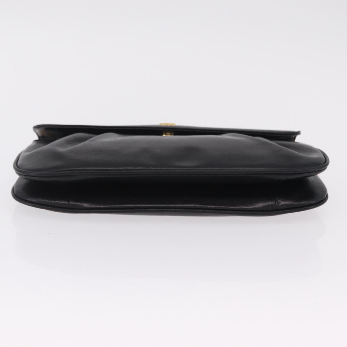 Christian Dior Chain Shoulder Bag Leather Black Gold Tone Auth 208860
