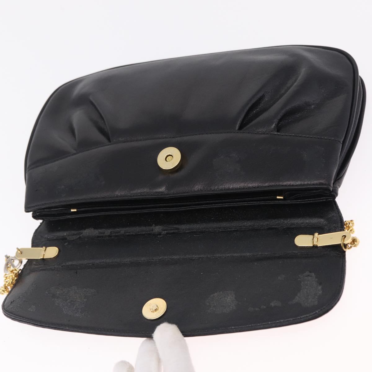 Christian Dior Chain Shoulder Bag Leather Black Gold Tone Auth 208860