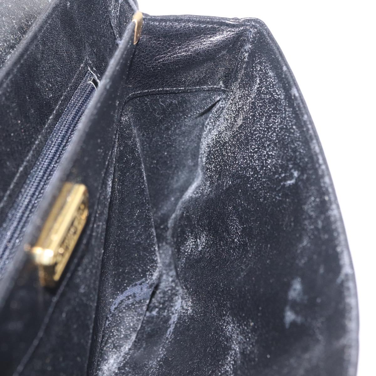 Christian Dior Chain Shoulder Bag Leather Black Gold Tone Auth 208860
