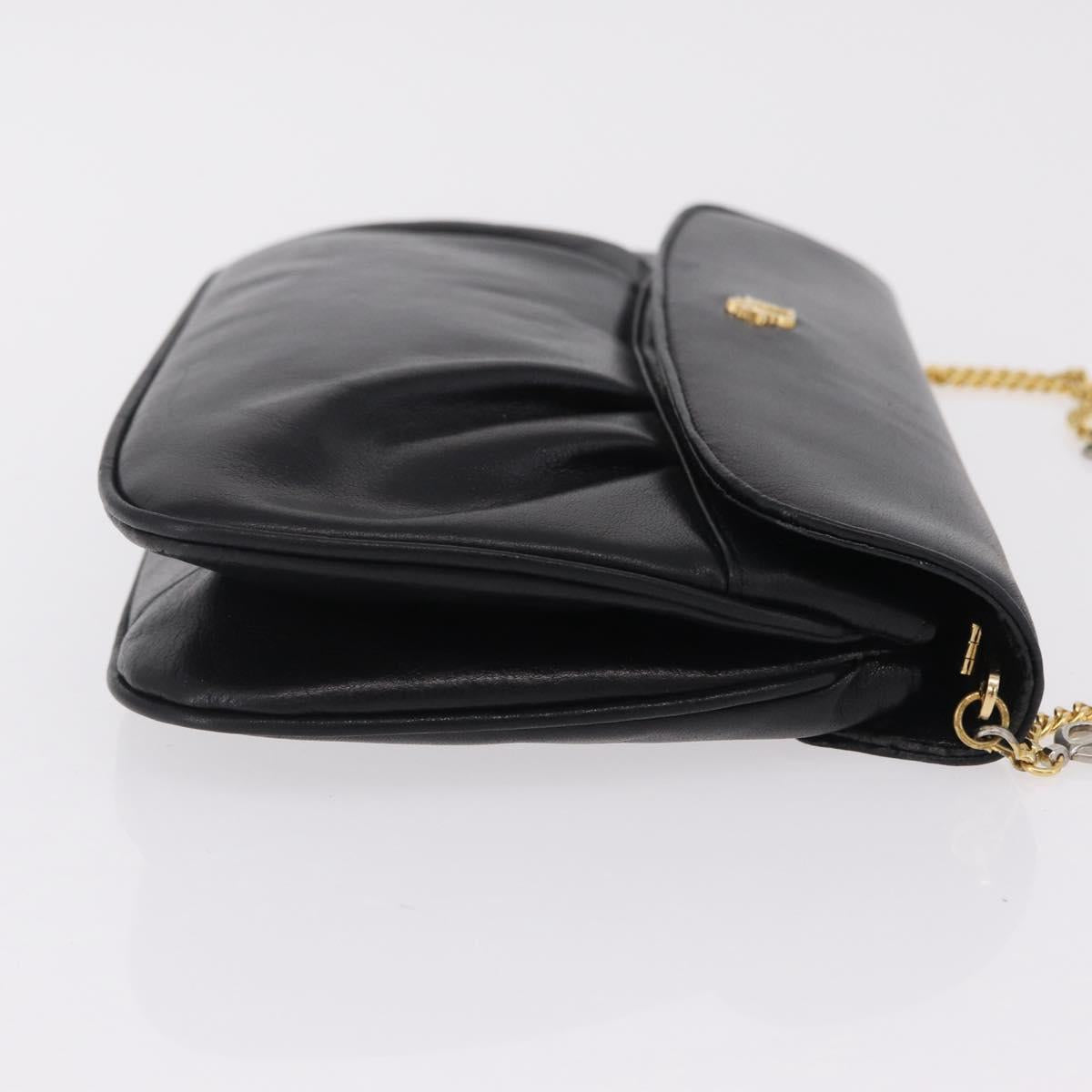 Christian Dior Chain Shoulder Bag Leather Black Gold Tone Auth 208860