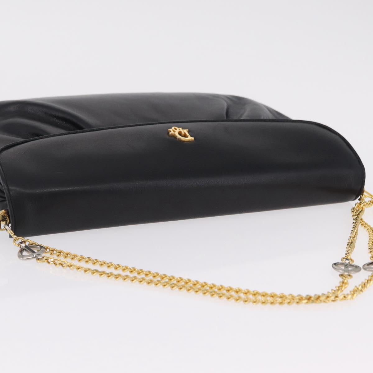 Christian Dior Chain Shoulder Bag Leather Black Gold Tone Auth 208860