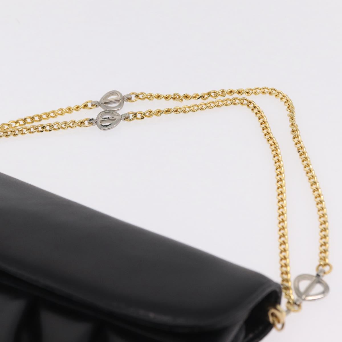 Christian Dior Chain Shoulder Bag Leather Black Gold Tone Auth 208860