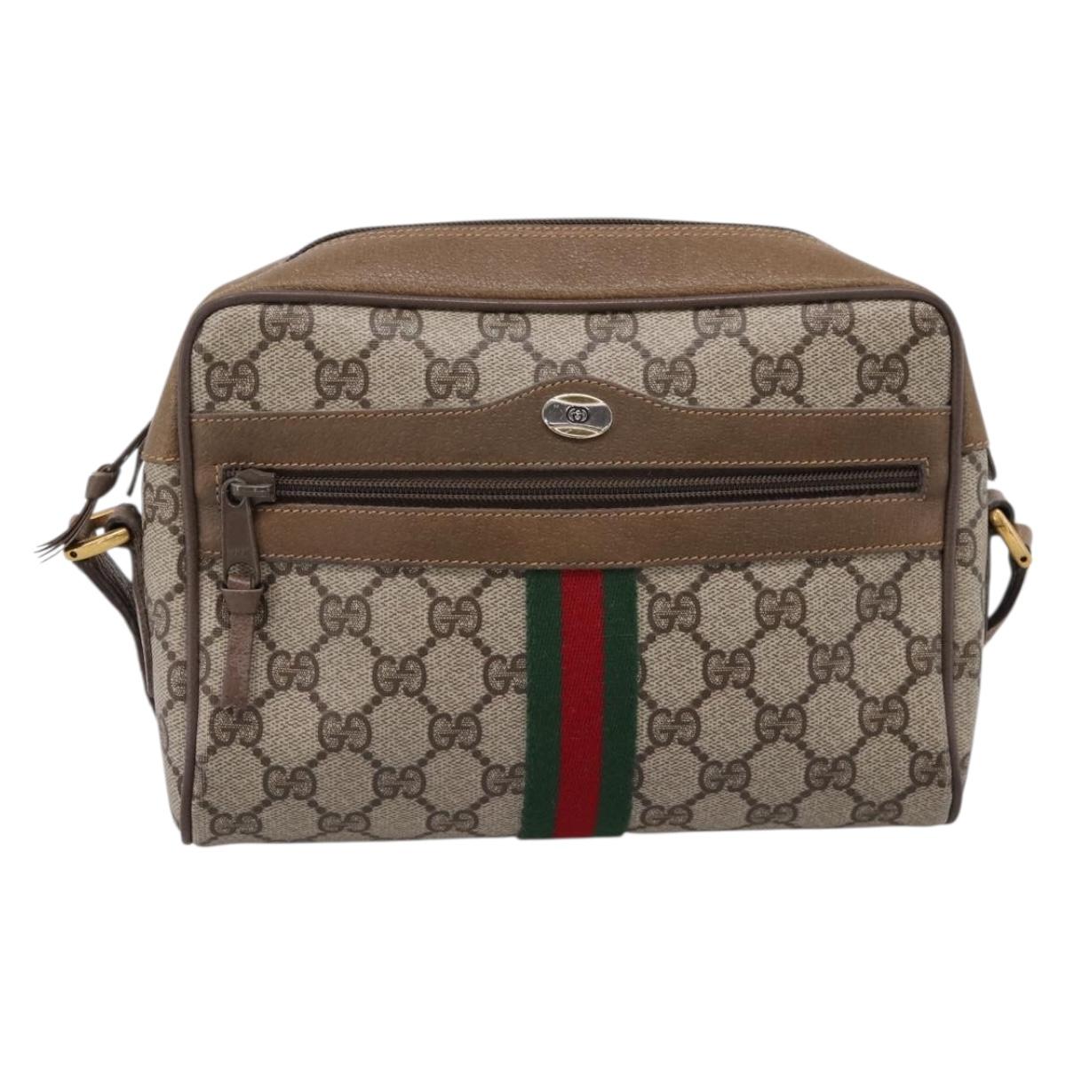 GUCCI GG Supreme Web Sherry Line Shoulder Bag PVC Beige 111 02 004 Auth 208869