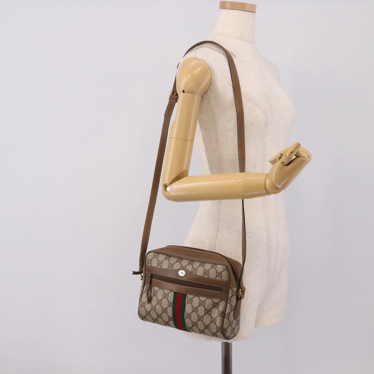 GUCCI GG Supreme Web Sherry Line Shoulder Bag PVC Beige 111 02 004 Auth 208869
