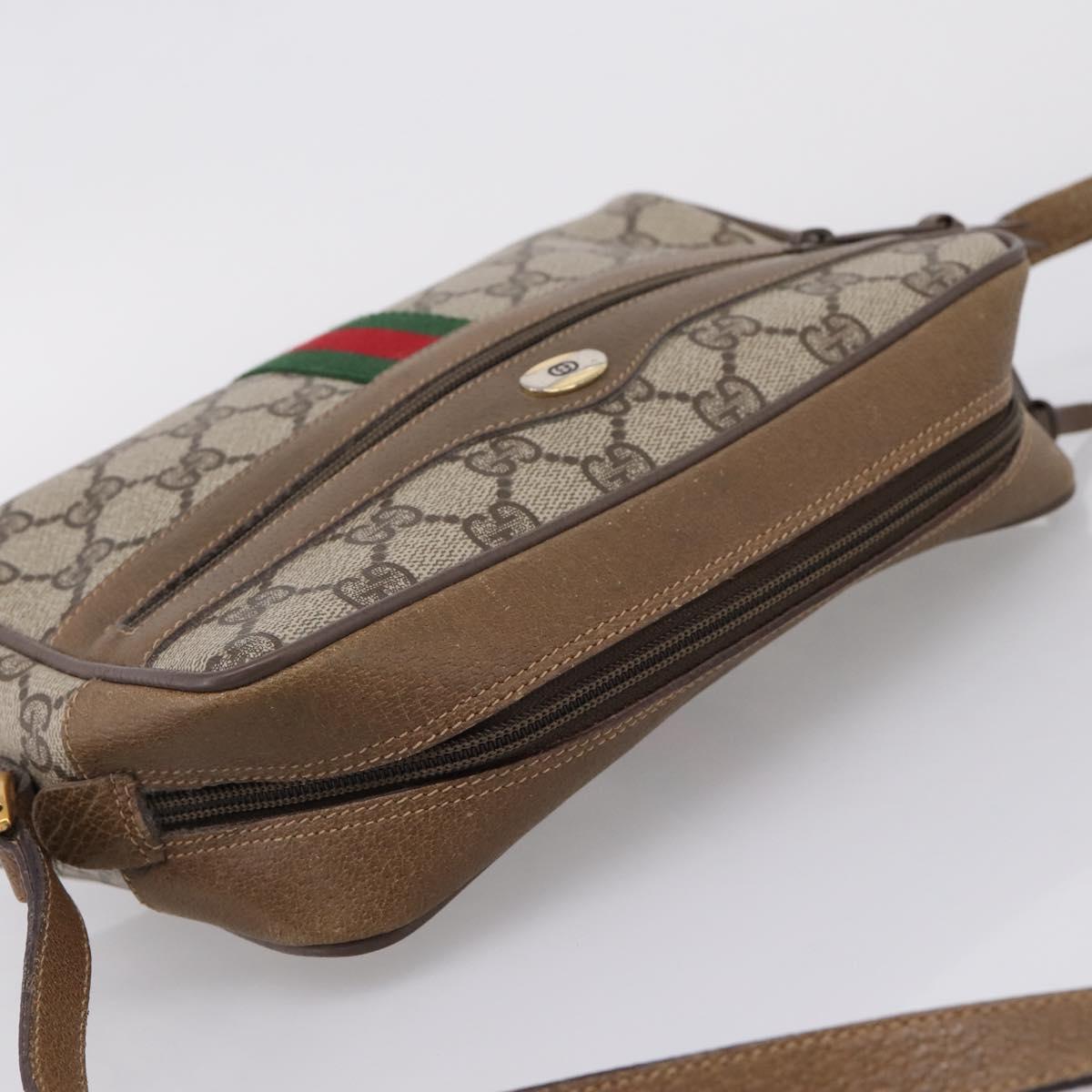GUCCI GG Supreme Web Sherry Line Shoulder Bag PVC Beige 111 02 004 Auth 208869