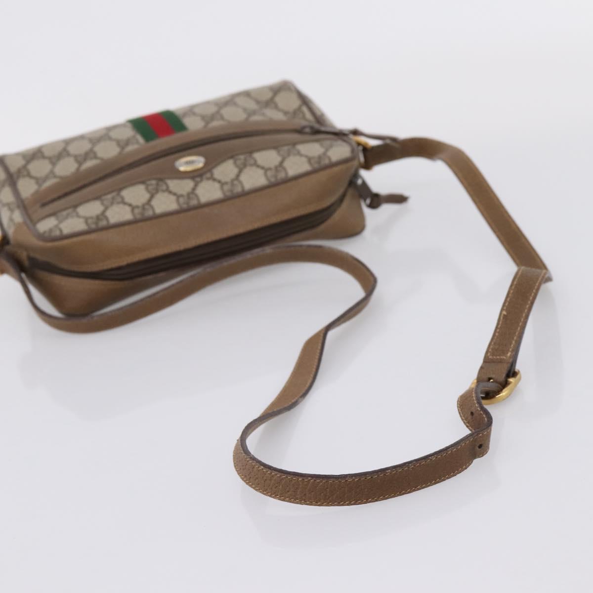 GUCCI GG Supreme Web Sherry Line Shoulder Bag PVC Beige 111 02 004 Auth 208869