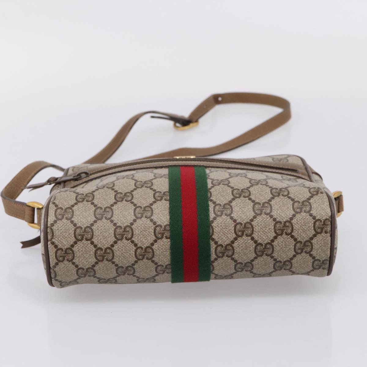 GUCCI GG Supreme Web Sherry Line Shoulder Bag PVC Beige 111 02 004 Auth 208869