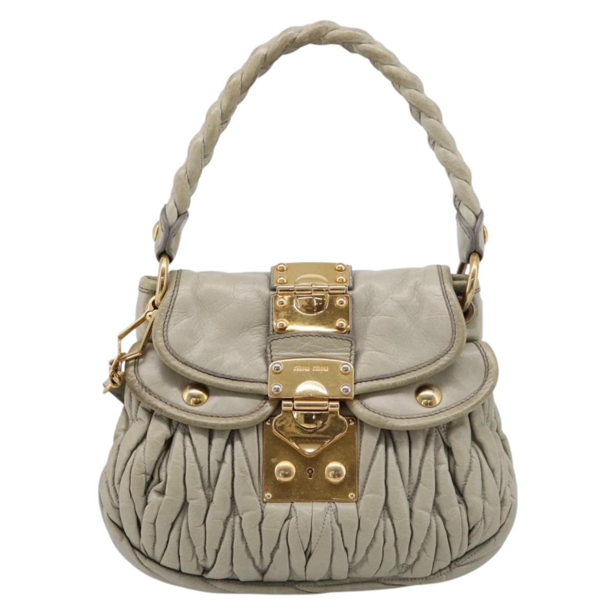 Miu Miu Matelasse Hand Bag Leather 2way Beige Gold Tone Auth 208870A