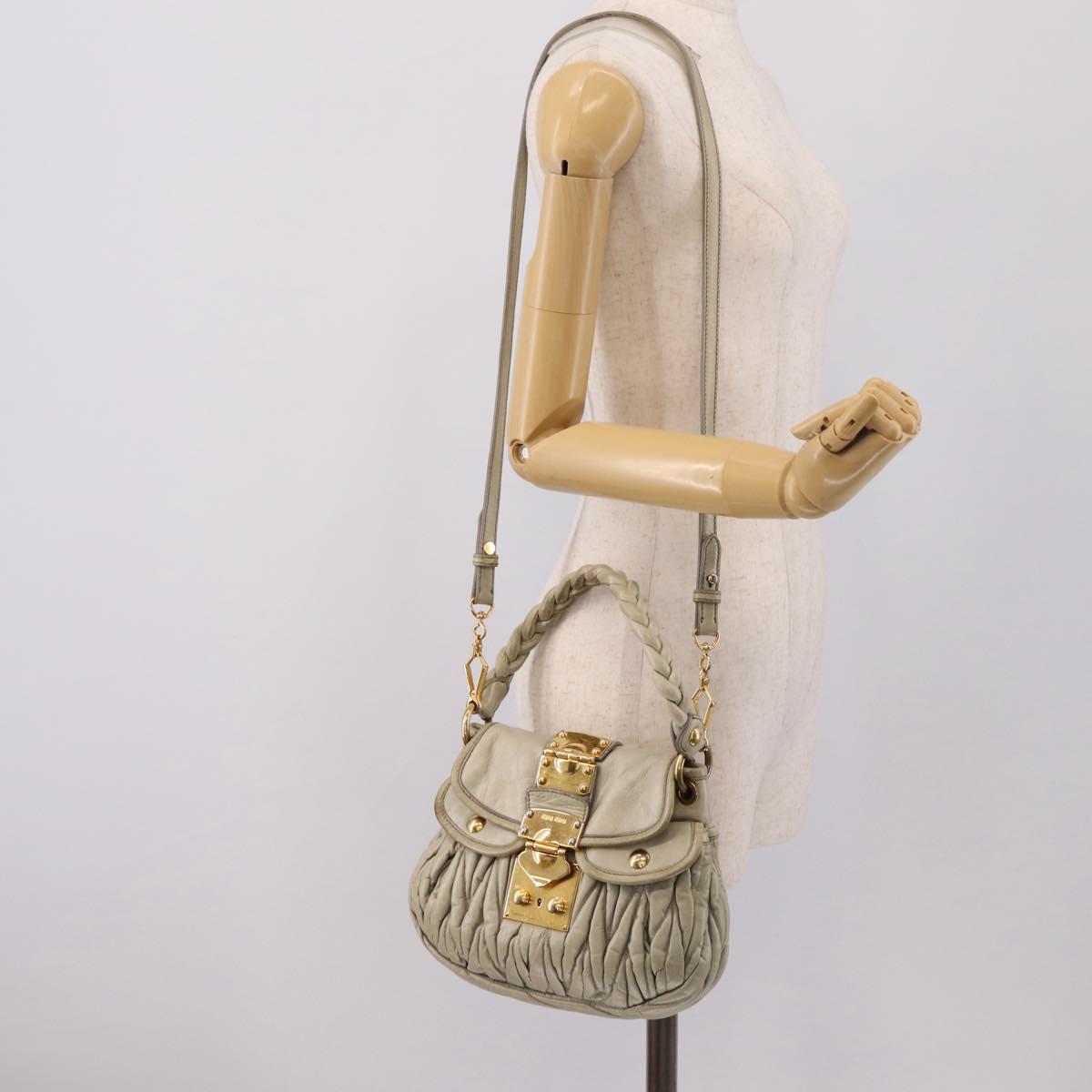 Miu Miu Matelasse Hand Bag Leather 2way Beige Gold Tone Auth 208870A