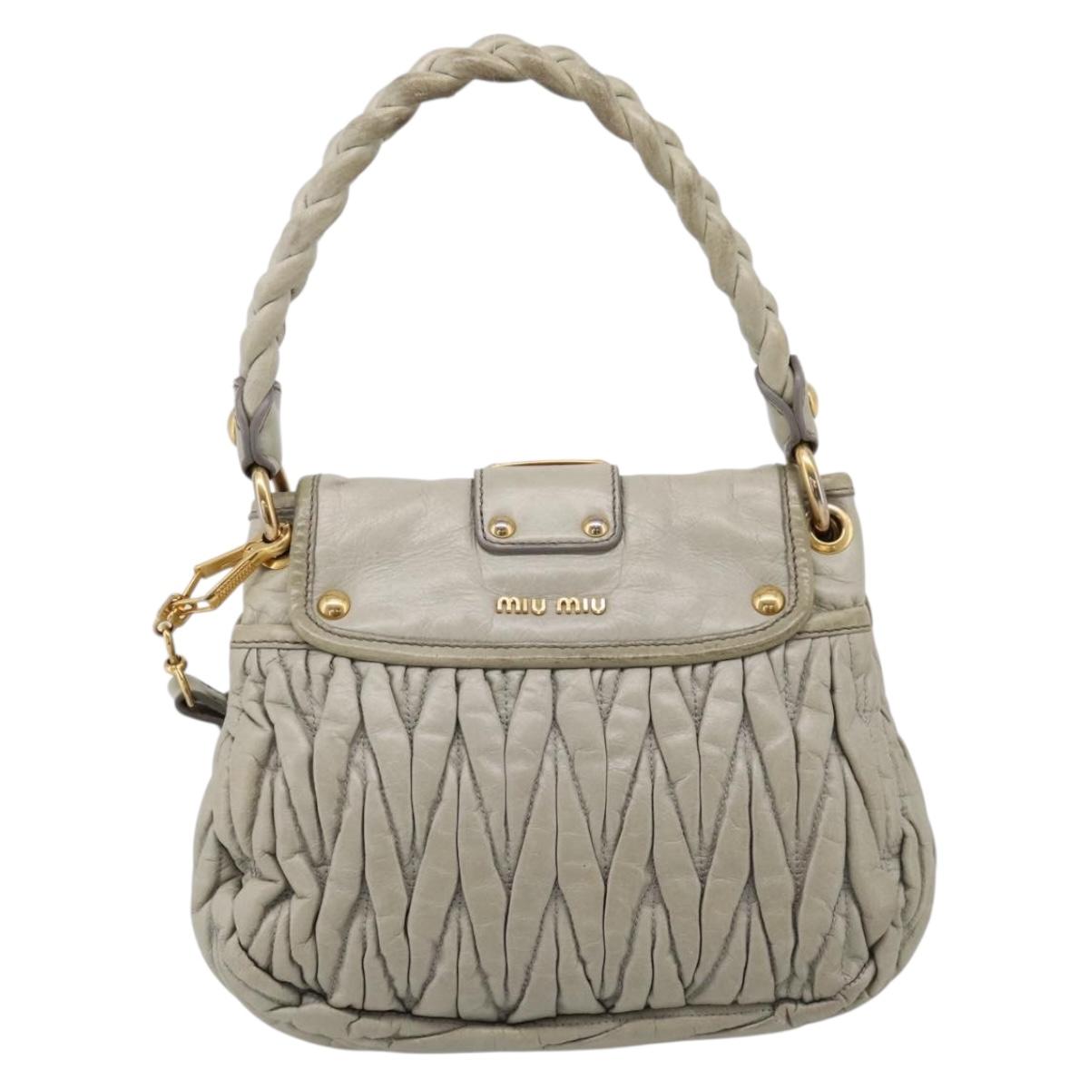 Miu Miu Matelasse Hand Bag Leather 2way Beige Gold Tone Auth 208870A
