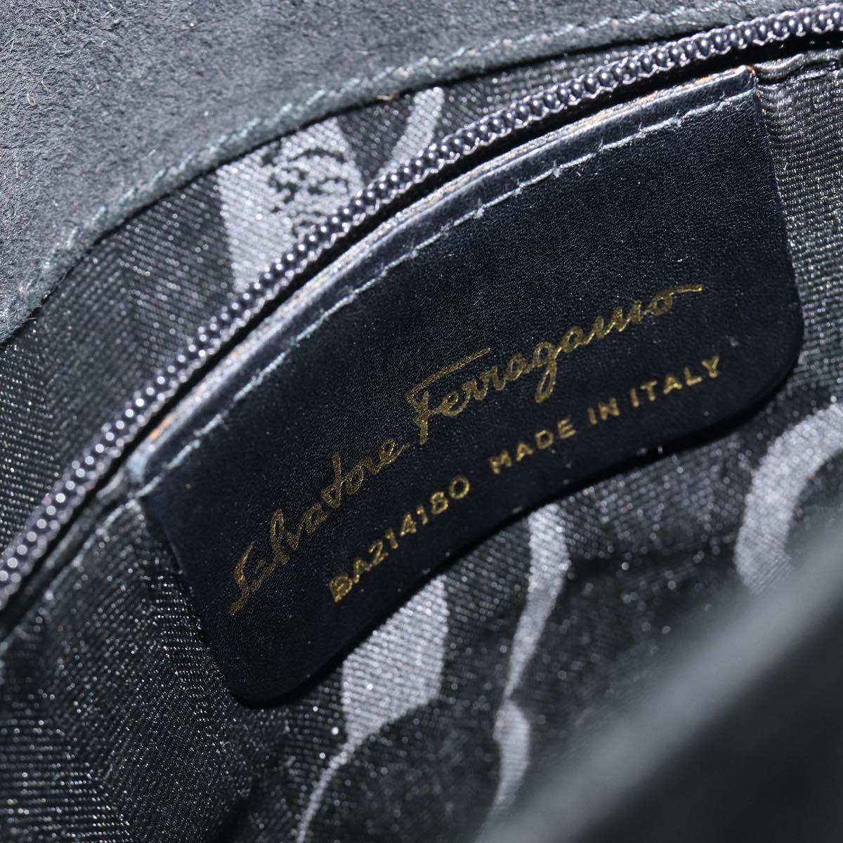 Salvatore Ferragamo Vala Hand Bag Suede Black Gold Tone Auth 208872A