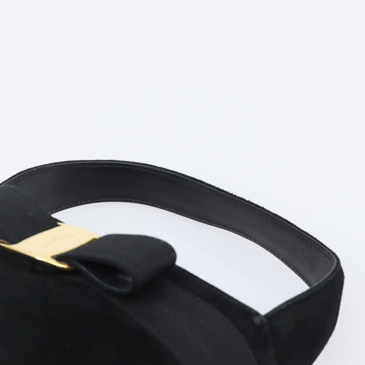 Salvatore Ferragamo Vala Hand Bag Suede Black Gold Tone Auth 208872A