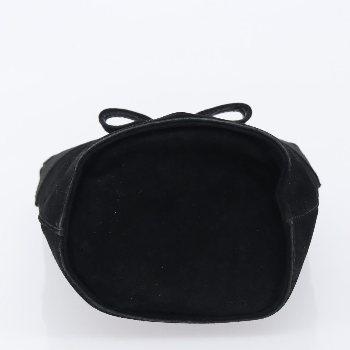 Salvatore Ferragamo Vala Hand Bag Suede Black Gold Tone Auth 208872A