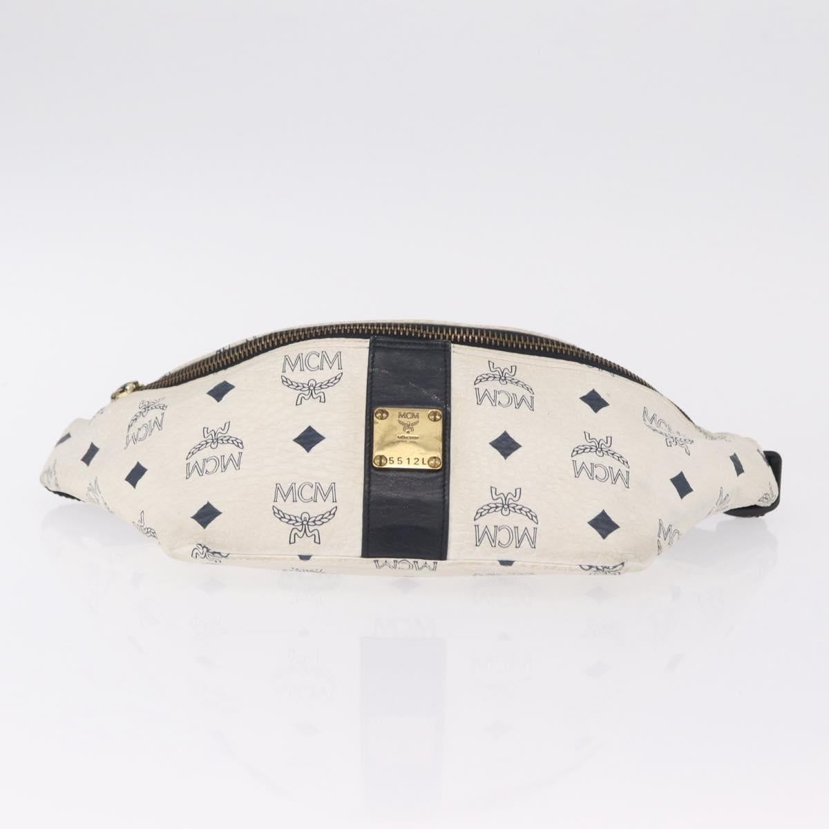 MCM Vicetos Waist Bag PVC Leather White Gold Tone Auth 208876
