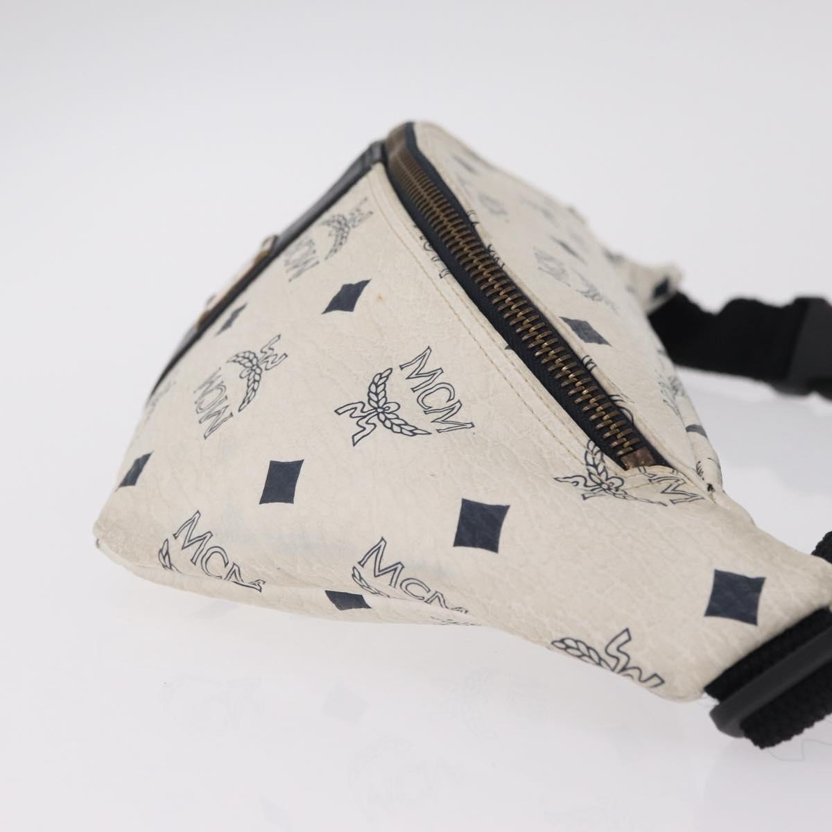 MCM Vicetos Waist Bag PVC Leather White Gold Tone Auth 208876