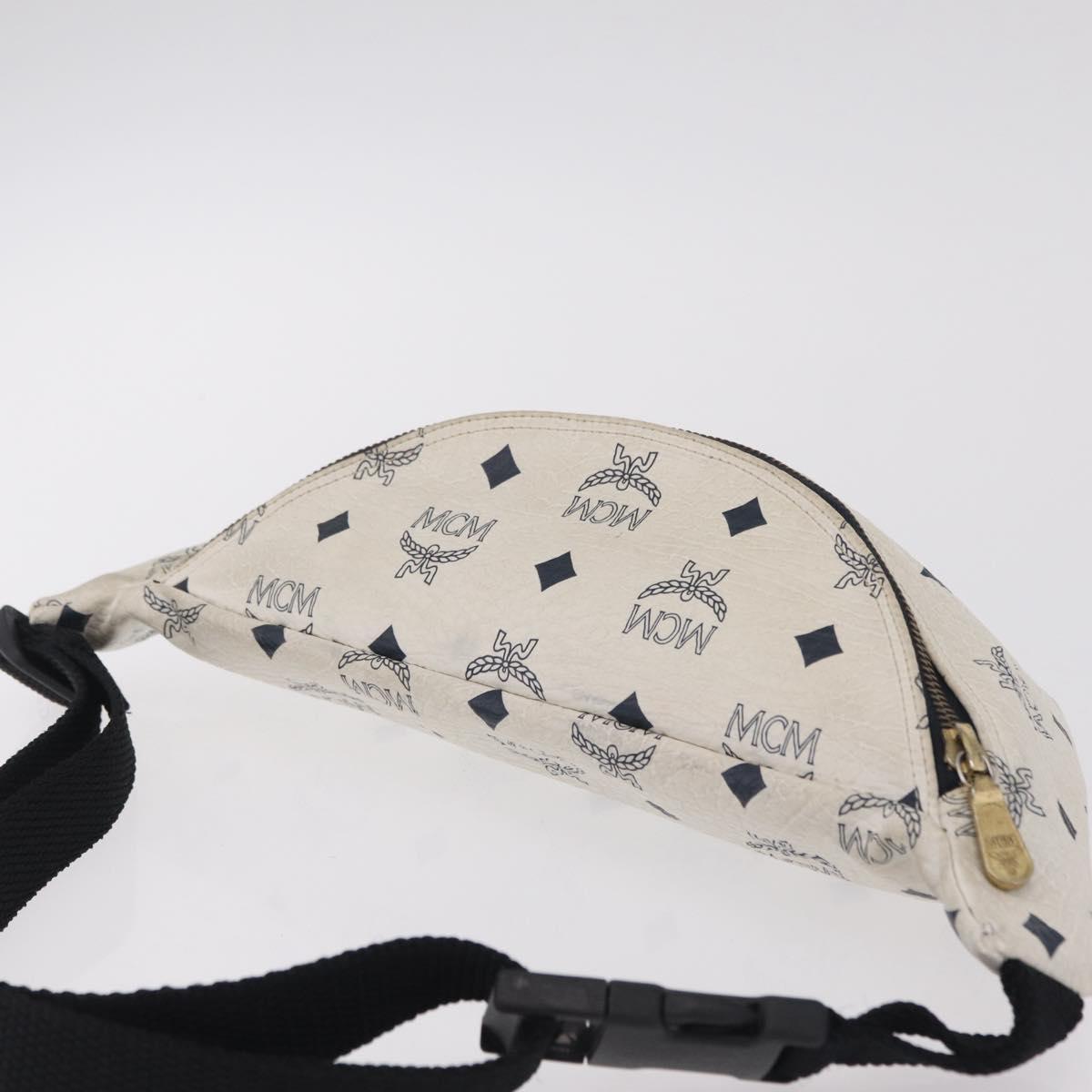 MCM Vicetos Waist Bag PVC Leather White Gold Tone Auth 208876