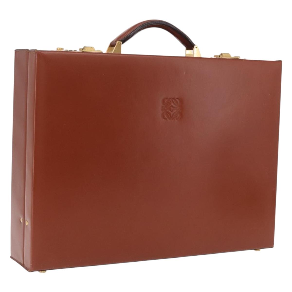LOEWE Trunk Leather Brown Gold Tone Auth 208877A