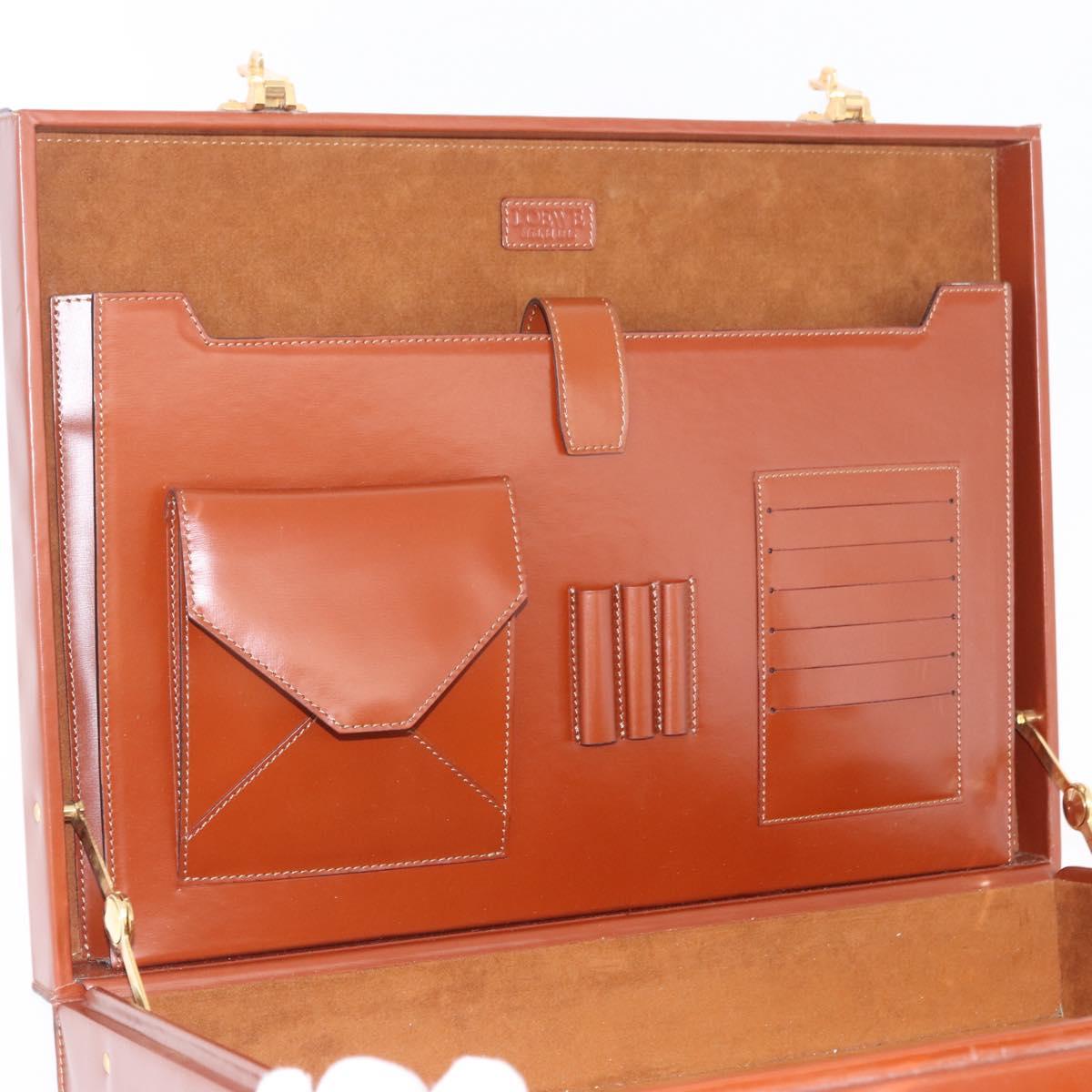 LOEWE Trunk Leather Brown Gold Tone Auth 208877A