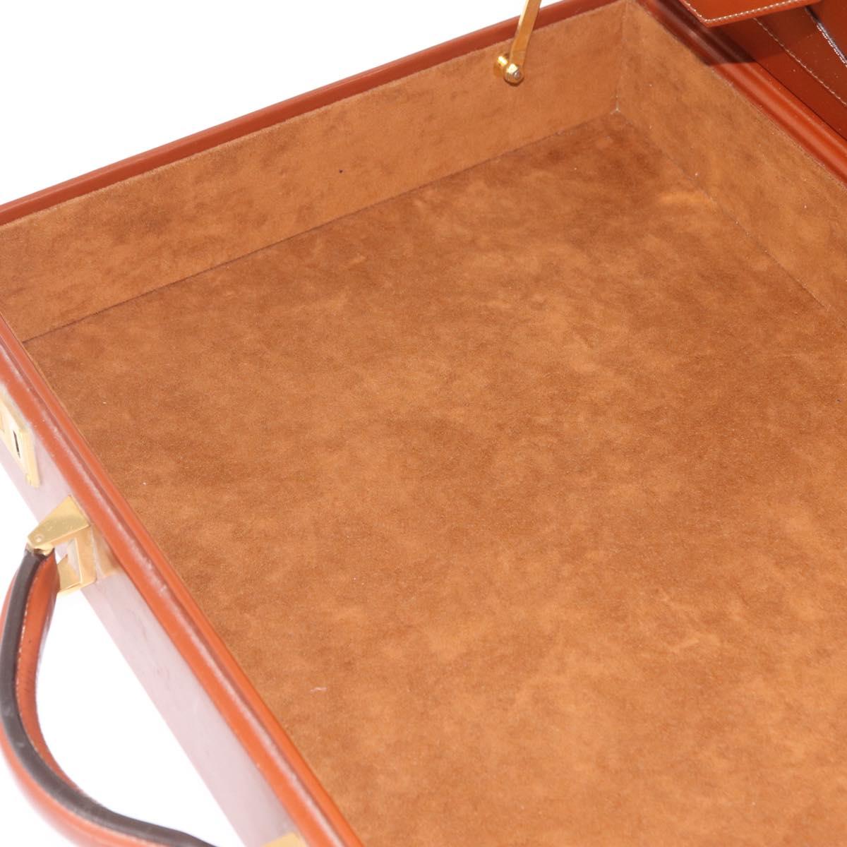 LOEWE Trunk Leather Brown Gold Tone Auth 208877A