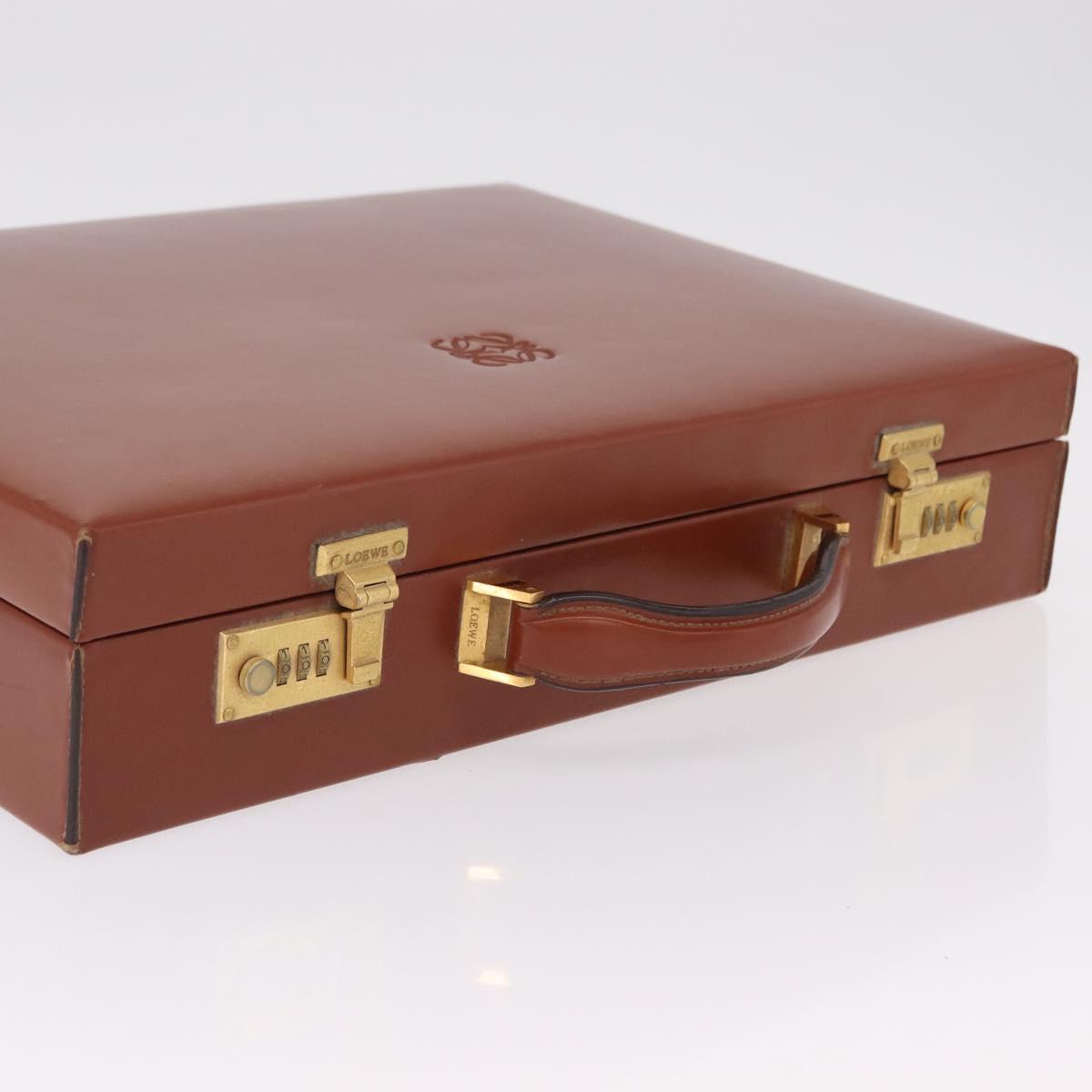 LOEWE Trunk Leather Brown Gold Tone Auth 208877A