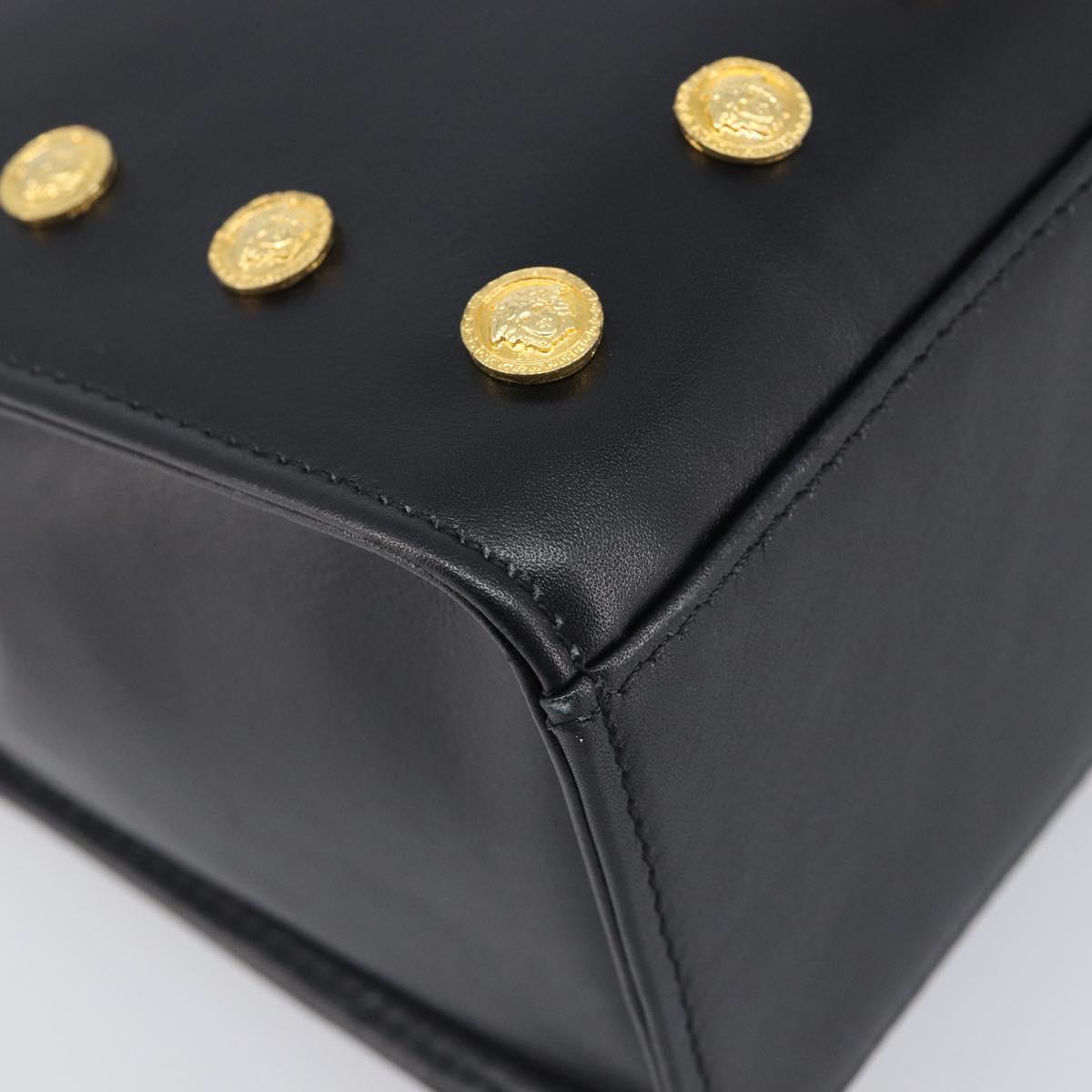 Gianni Versace Hand Bag Leather Black Gold Tone Auth 208883V