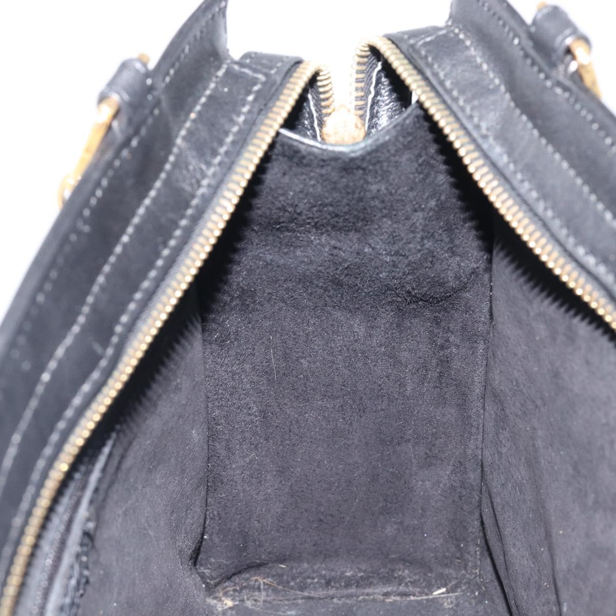 Gianni Versace Hand Bag Leather Black Gold Tone Auth 208883V