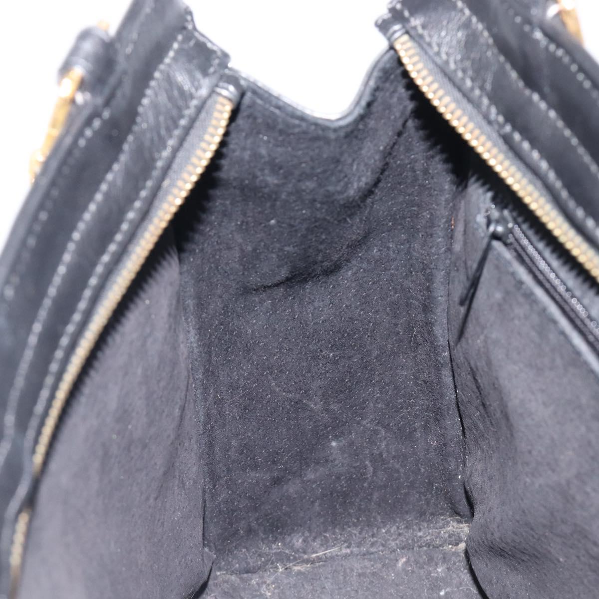 Gianni Versace Hand Bag Leather Black Gold Tone Auth 208883V